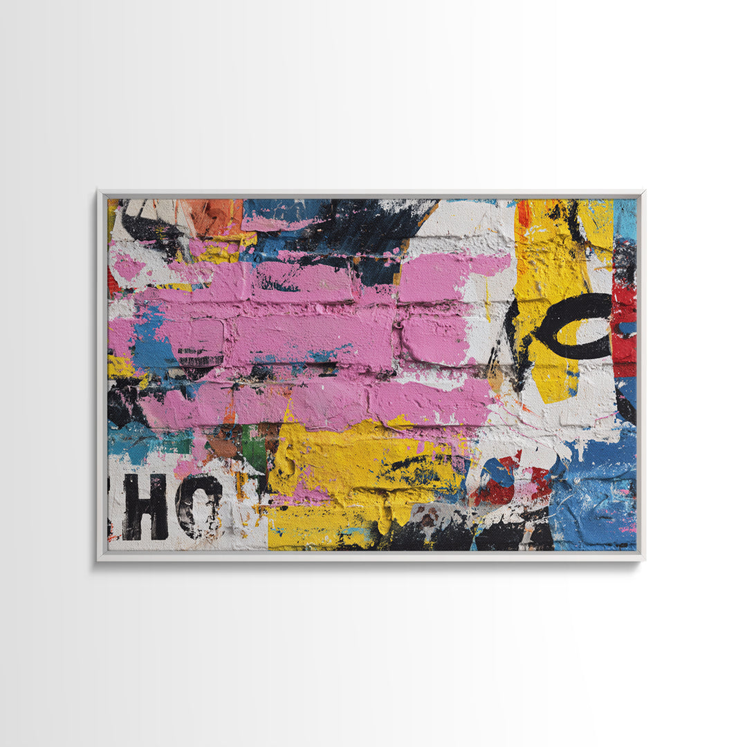 Urban Brick Graffiti Panel Canvas Print, Basement Art, Trendy Wall Art, Living Room Decor, Retreat, Original Art Prints, BAS-3x2-3