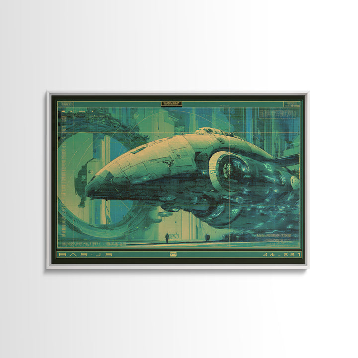 Retro Sci Fi Spaceship Poster for Entertainment Framed Canvas Print, Basement Art, Rustic Wall Art, Living Room Decor, Retreat, BAS-3x2-45