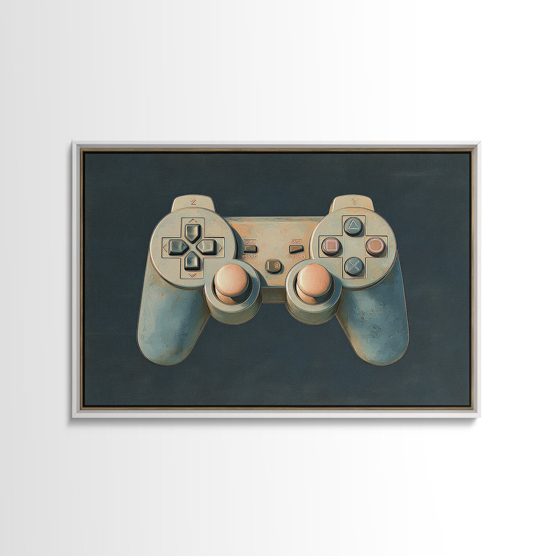 Neon Game Controller Icon on Black Background Canvas Print, Basement Art, Cocktail Art, Living Room Decor, Fine Art, Retreat, BAS-3x2-49