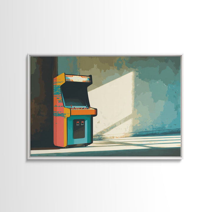 Retro Arcade Cabinet Graphic Framed Canvas Print, Basement Art, Bar Wall Art, Living Room Decor, Retreat, Neutral Decor, BAS-3x2-5