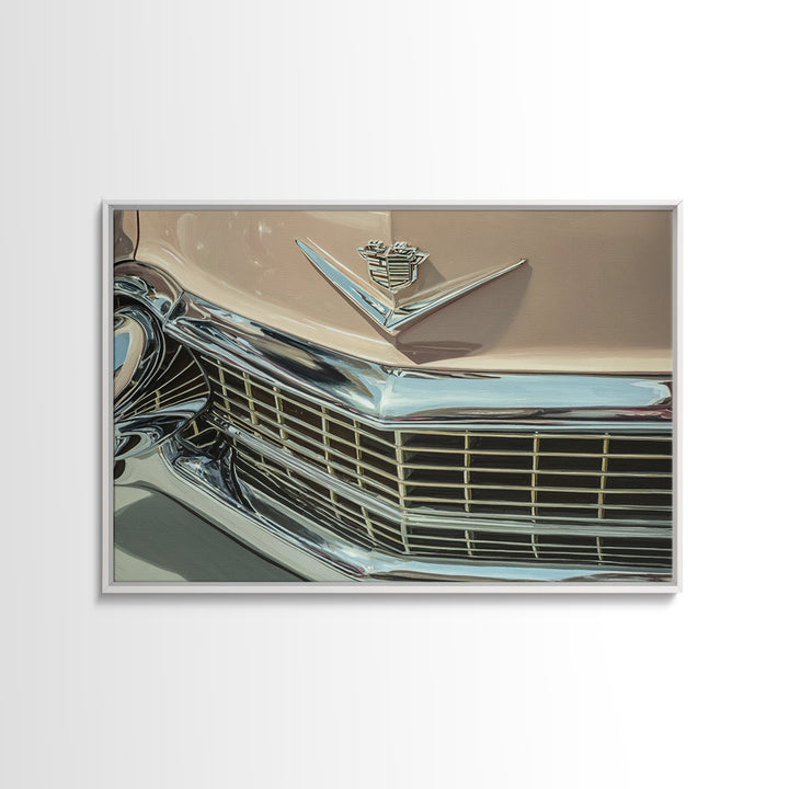 Classic Car Front Grill Closeup Framed Canvas Print, Basement Art, Bar Decor, Living Room Decor, Oil Painting, Retreat, BAS-3x2-50
