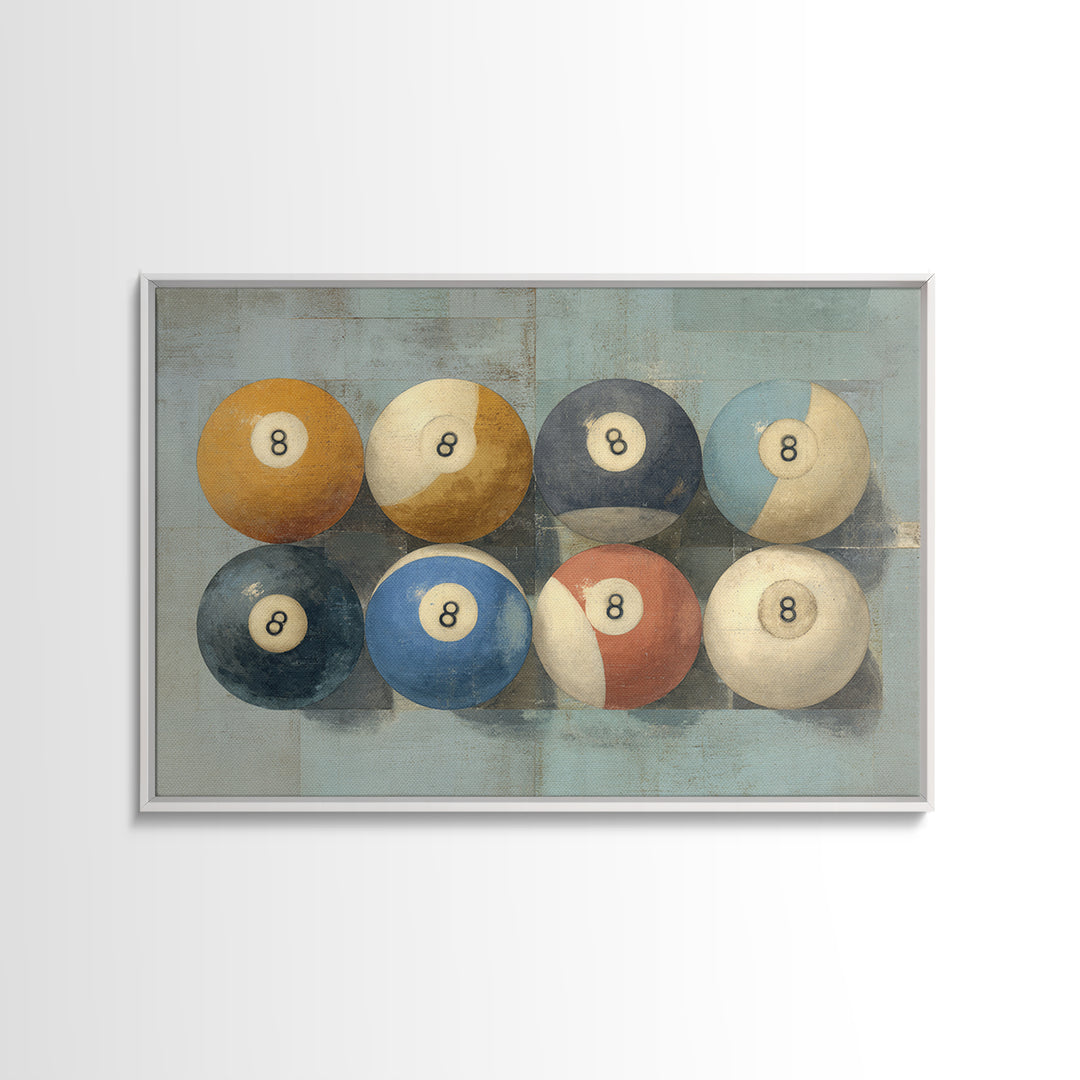 Bold Billiards Eight Ball Composition Canvas Print, Basement Art, First Home Gift, Living Room Decor, Fine Art, Retreat, BAS-3x2-56