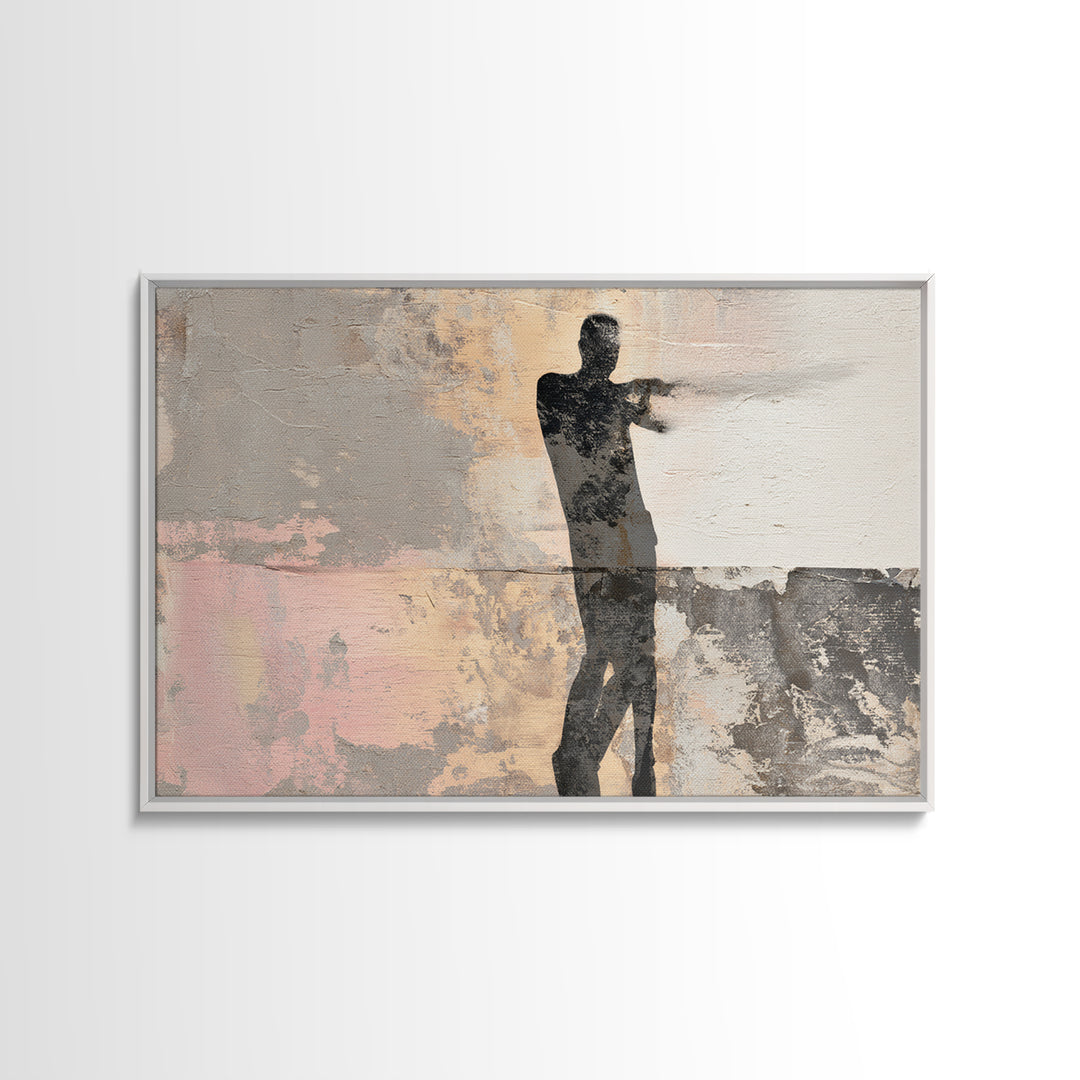Large Monochrome Sports Action Figure Silhouette Canvas Print, Basement Art, Neutral Decor, Living Room Decor, Retreat, BAS-3x2-68