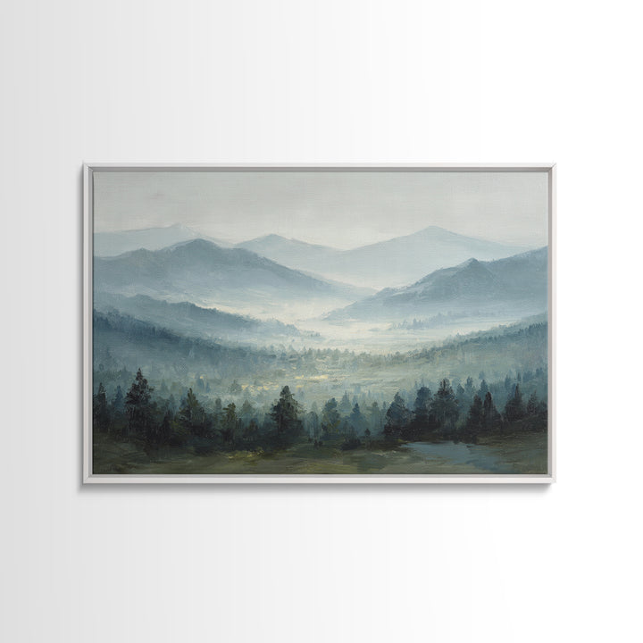 Moody Mountain Landscape for a Cozy Lounge Framed Canvas Print, Basement Art, Original Art Prints, Living Room Decor, Retreat, BAS-3x2-79