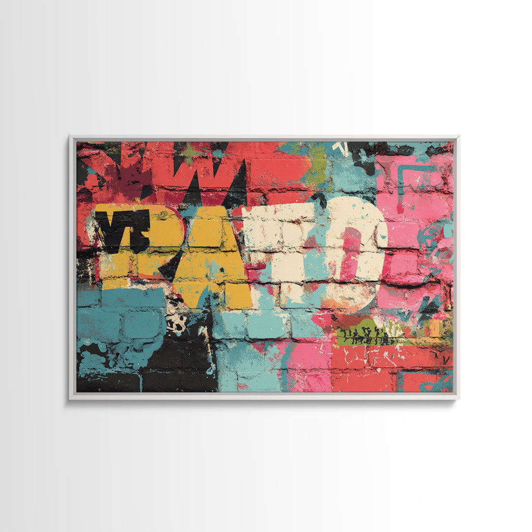 Urban Brick Graffiti Panel Framed Canvas Print, Basement Art, Minimalist Decor, Living Room Decor, Fine Art, Retreat, BAS-3x2-99