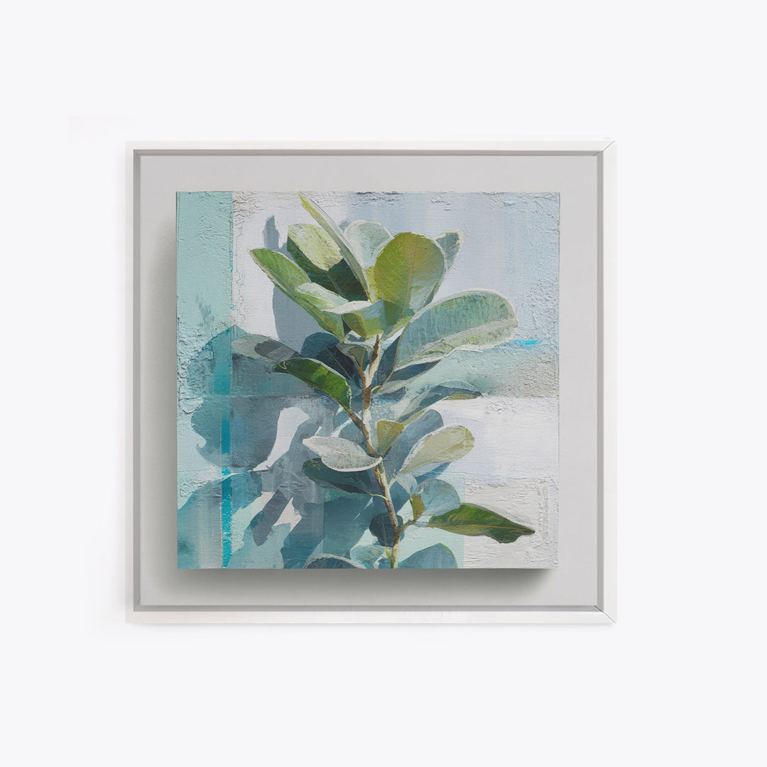 Sunlit Window Plant Shadow on Plaster Canvas Print, Bathroom Art, Dog Portrait, Bathroom Decor, Spa, Minimalist Wall Art, BAT-1x1-18