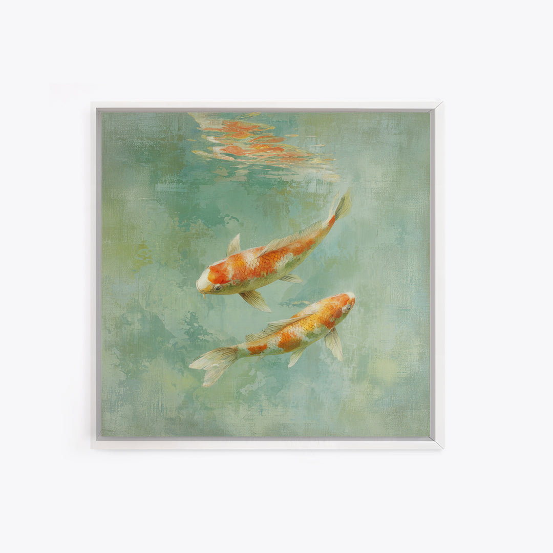 Minimal Koi Fish Swimming Through Clear Water Framed Canvas Print, Bathroom Art, Gallery Decor, Bathroom Decor, Fine Art, Spa, BAT-1x1-32