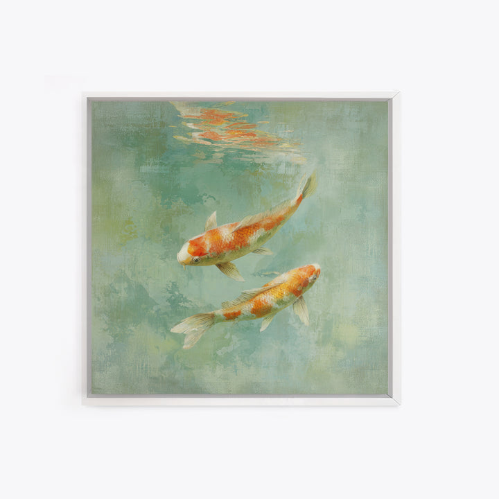 Minimal Koi Fish Swimming Through Clear Water Framed Canvas Print, Bathroom Art, Gallery Decor, Bathroom Decor, Fine Art, Spa, BAT-1x1-32