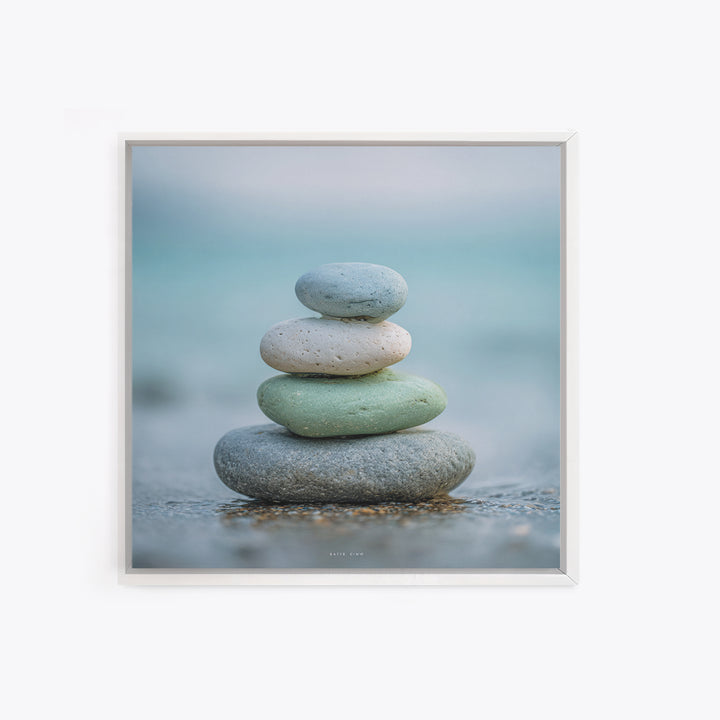 Monochrome Pebble Stack Framed Canvas Print, Bathroom Art, Bathroom Art Decor, Bathroom Decor, Oil Painting, Spa, Boho Decor, BAT-1x1-37