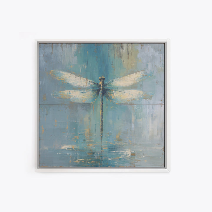 Delicate Dragonfly Above a Pond Surface Framed Canvas Print, Bathroom Art, Home Decor, Bathroom Decor, Fine Art, Spa, BAT-1x1-48