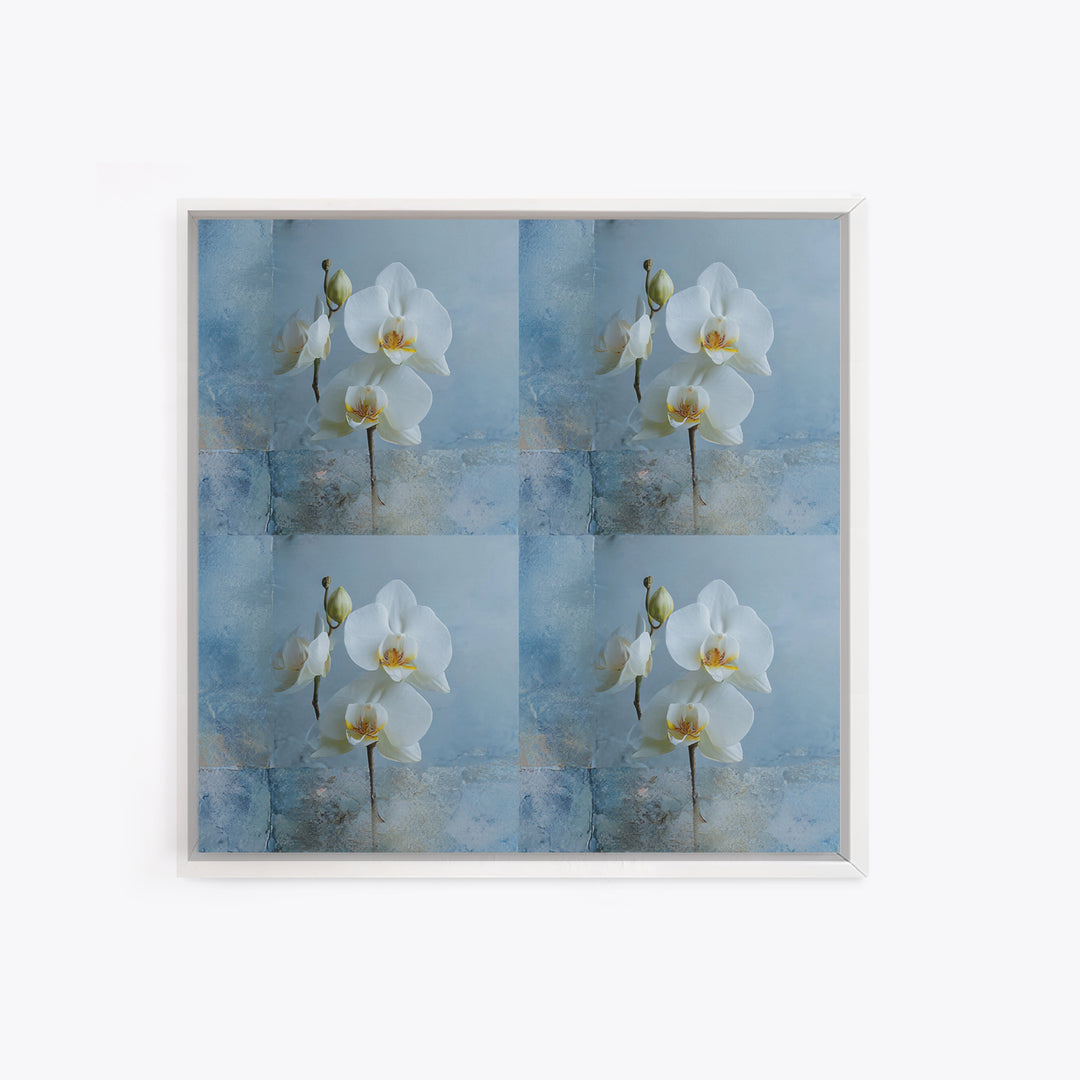 White Orchid on Warm Stone Background Framed Canvas Print, Bathroom Art, Unique Wall Art, Bathroom Decor, Fine Art, Spa, BAT-1x1-52