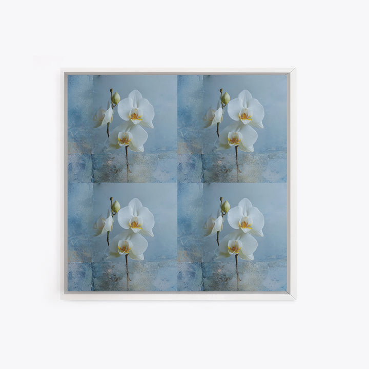 White Orchid on Warm Stone Background Framed Canvas Print, Bathroom Art, Unique Wall Art, Bathroom Decor, Fine Art, Spa, BAT-1x1-52