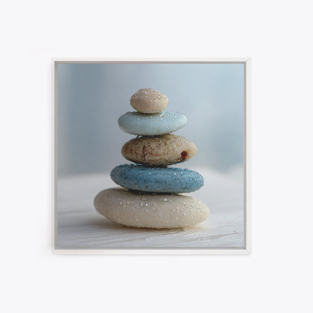 Monochrome Pebble Stack Framed Canvas Print, Bathroom Art, Bathroom Art Decor, Bathroom Decor, Oil Painting, Spa, Boho Decor, BAT-1x1-61