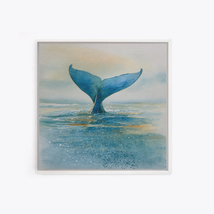 Watercolor Whale Tail Framed Canvas Print, Bathroom Art, Halloween Art, Bathroom Decor, Oil Painting, Spa, Textured Painting, BAT-1x1-63