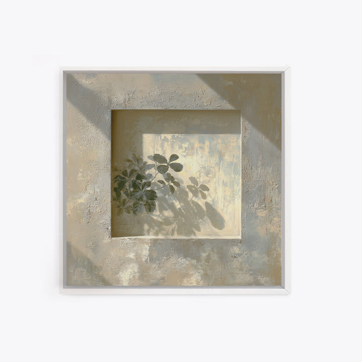 Sunlit Window Plant Shadow on Plaster Framed Canvas Print, Bathroom Art, Unique Wall Art, Bathroom Decor, Abstract Art, Spa, BAT-1x1-66