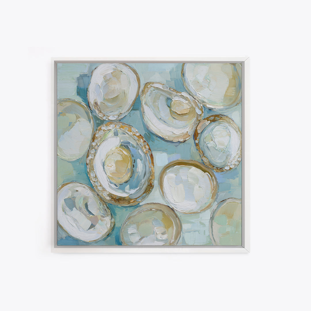 Oyster Shell Study Framed Canvas Print, Bathroom Art, Modern Wall Art, Bathroom Decor, Fine Art, Spa, Wall Decor, Neutral Decor, BAT-1x1-70