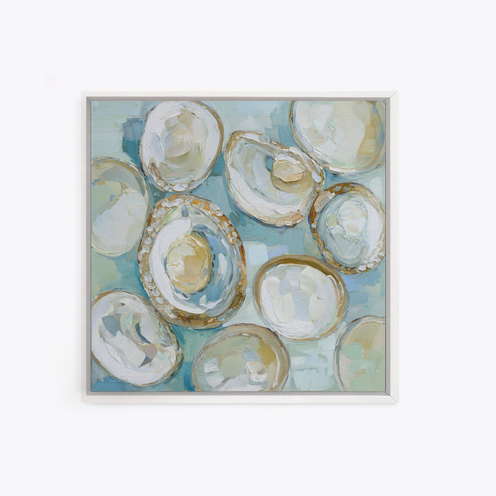 Oyster Shell Study Framed Canvas Print, Bathroom Art, Modern Wall Art, Bathroom Decor, Fine Art, Spa, Wall Decor, Neutral Decor, BAT-1x1-70