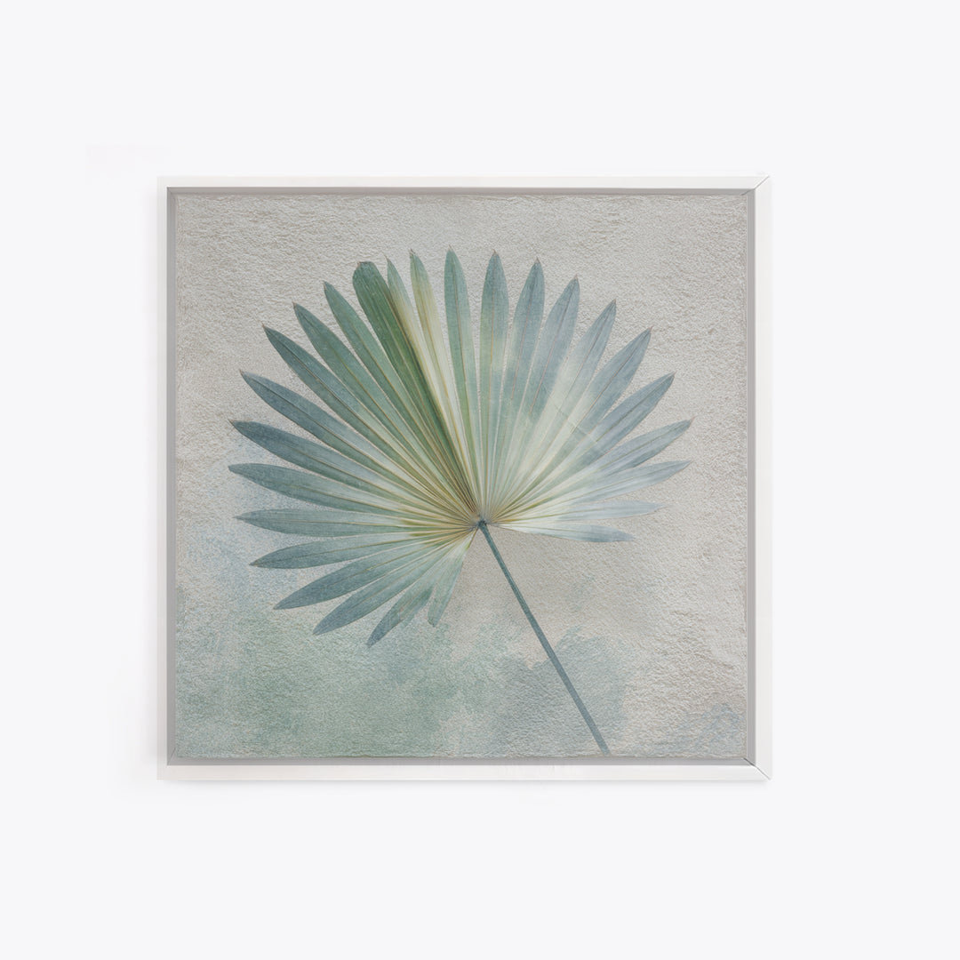 Simple Palm Frond on Off White Linen Framed Canvas Print, Bathroom Art, Bathroom Art Decor, Bathroom Decor, Abstract Art, Spa, BAT-1x1-71