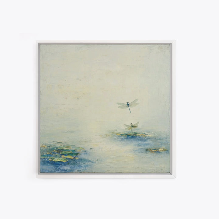 Delicate Dragonfly Above a Pond Surface Framed Canvas Print, Bathroom Art, Bathroom Art Decor, Bathroom Decor, Fine Art, Spa, BAT-1x1-72