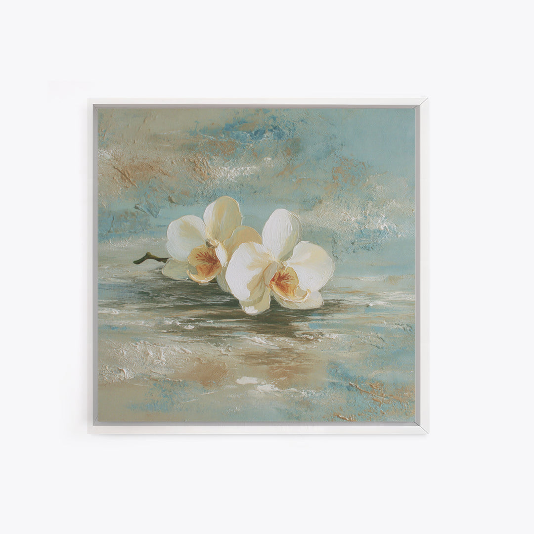 White Orchid on Warm Stone Background Canvas Print, Bathroom Art, Bathroom Art Decor, Bathroom Decor, Fine Art, Spa, Boho Decor, BAT-1x1-76