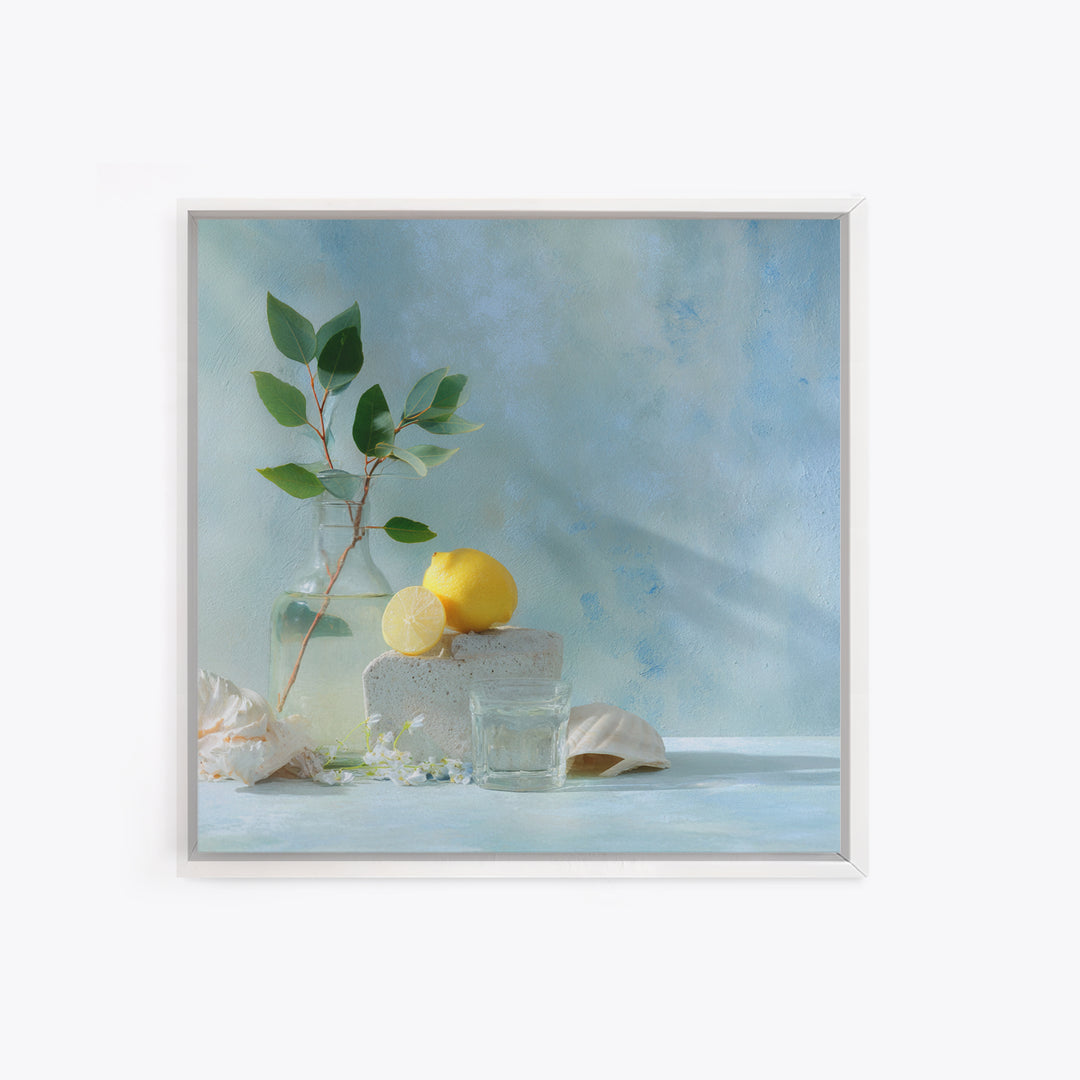 Lemon and Botanical Still Life Framed Canvas Print, Bathroom Art, Funny Bathroom Art, Bathroom Decor, Fine Art, Spa, Art Print, BAT-1x1-78