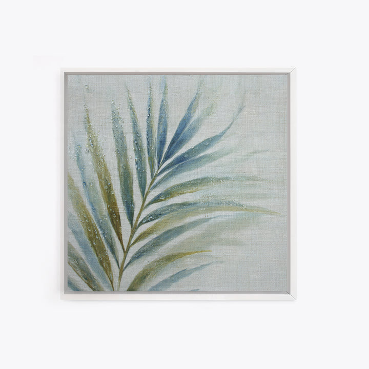 Simple Palm Frond on Off White Linen Canvas Print, Bathroom Art, Bathroom Print, Bathroom Decor, Abstract Art, Spa, BAT-1x1-95