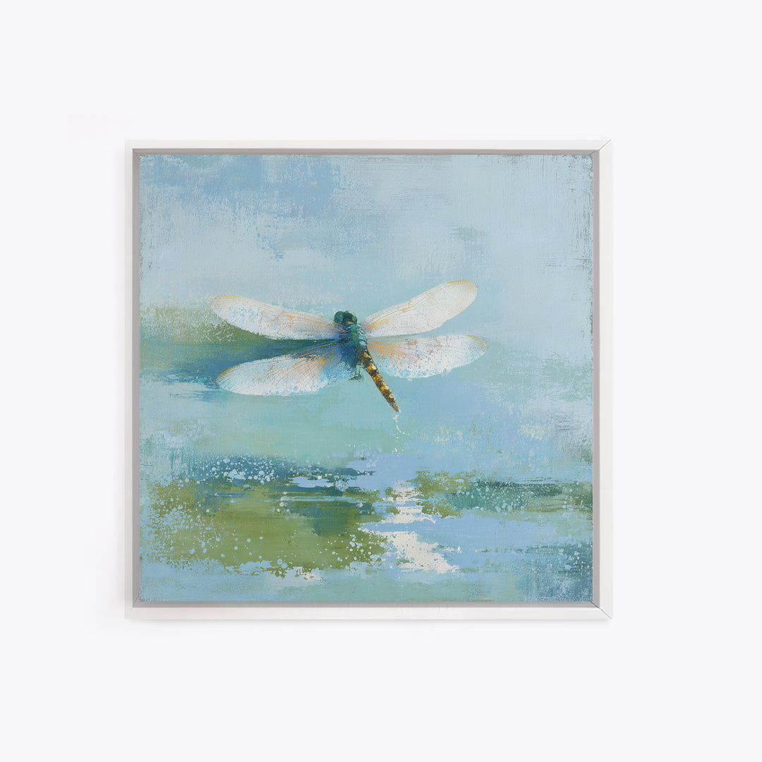 Delicate Dragonfly Above a Pond Surface Framed Canvas Print, Bathroom Art, Poster, Bathroom Decor, Fine Art, Spa, Digital Print, BAT-1x1-96