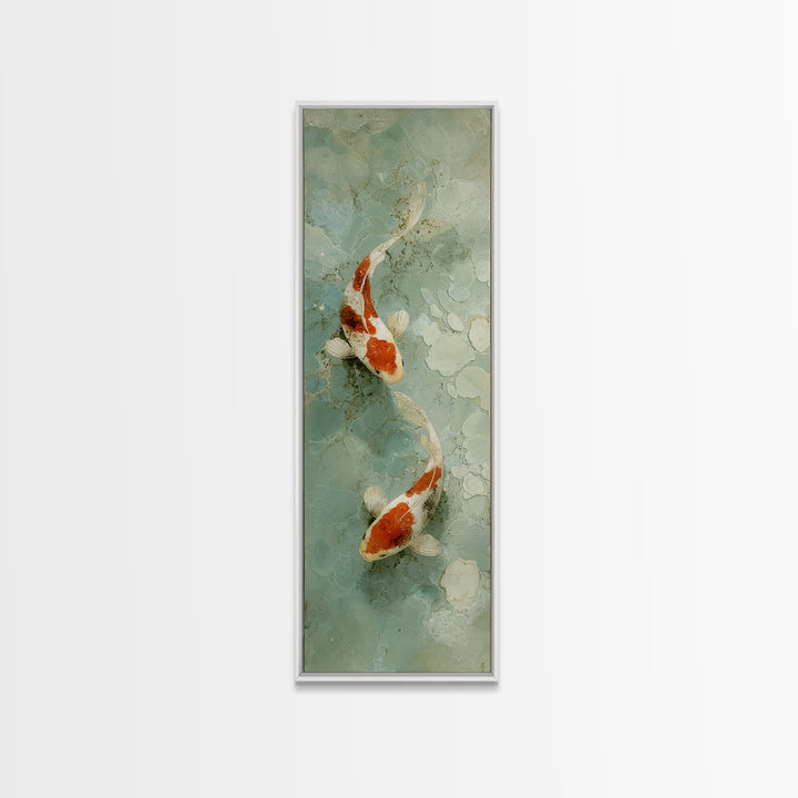 Minimal Koi Fish Swimming Through Clear Water Framed Canvas Print, Bathroom Art, Bathroom Print, Bathroom Decor, Fine Art, Spa, BAT-1x3-20