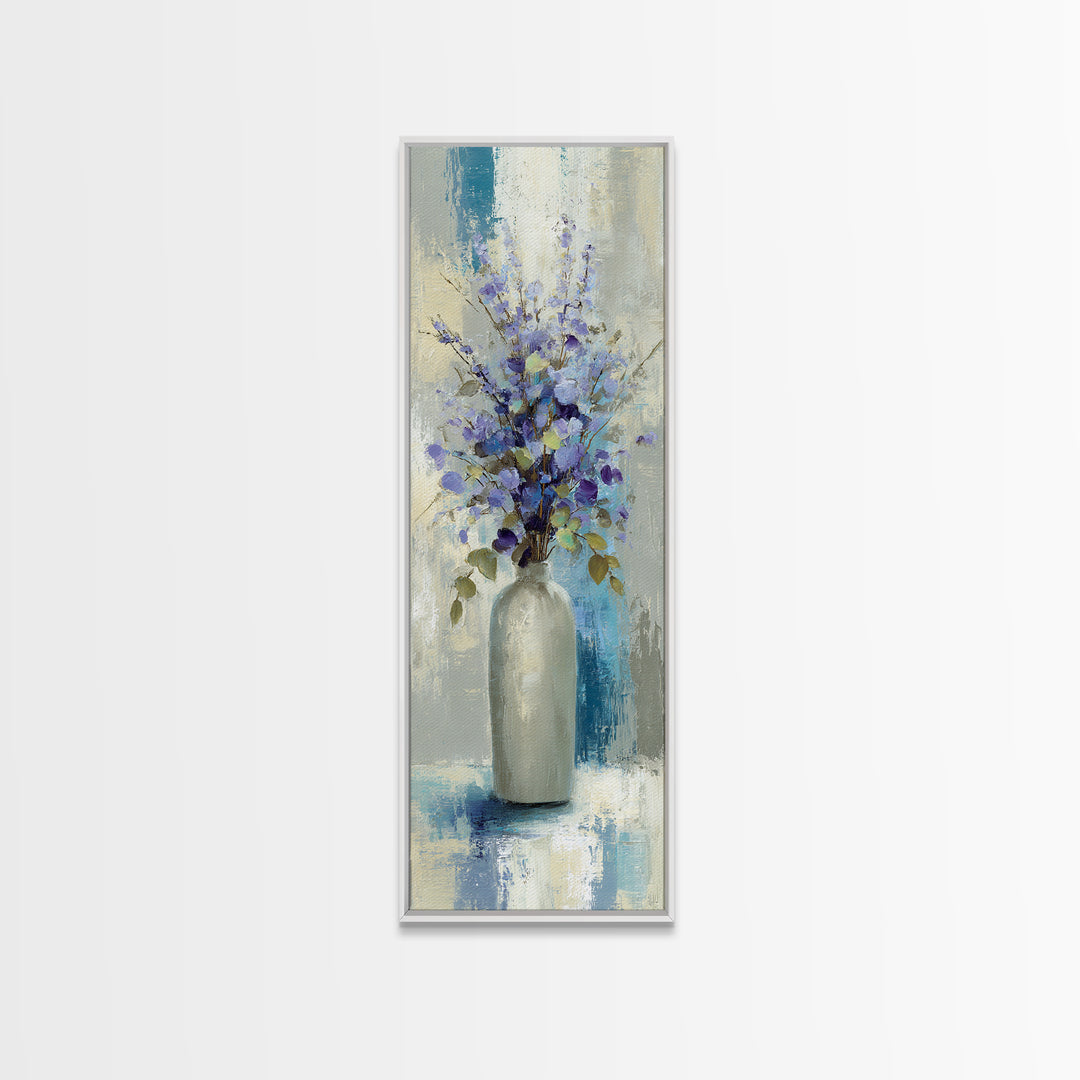 Lavender Sprigs in a Ceramic Vase Framed Canvas Print, Bathroom Art, Gallery Decor, Bathroom Decor, Spa, Minimalist Decor, BAT-1x3-24