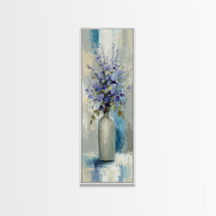 Lavender Sprigs in a Ceramic Vase Framed Canvas Print, Bathroom Art, Gallery Decor, Bathroom Decor, Spa, Minimalist Decor, BAT-1x3-24