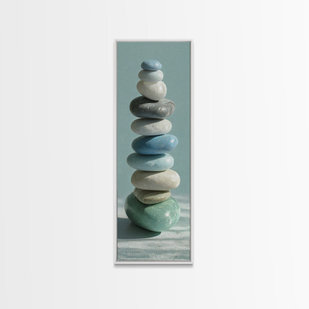 Monochrome Pebble Stack Canvas Print, Bathroom Art, Textured Painting, Bathroom Decor, Fine Art, Spa, Bathroom Wall Art, BAT-1x3-25