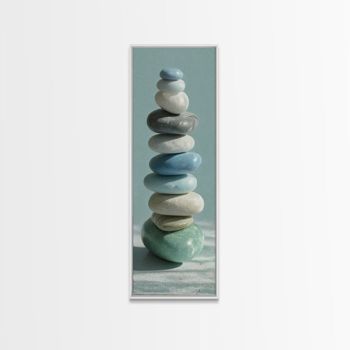 Monochrome Pebble Stack Canvas Print, Bathroom Art, Textured Painting, Bathroom Decor, Fine Art, Spa, Bathroom Wall Art, BAT-1x3-25