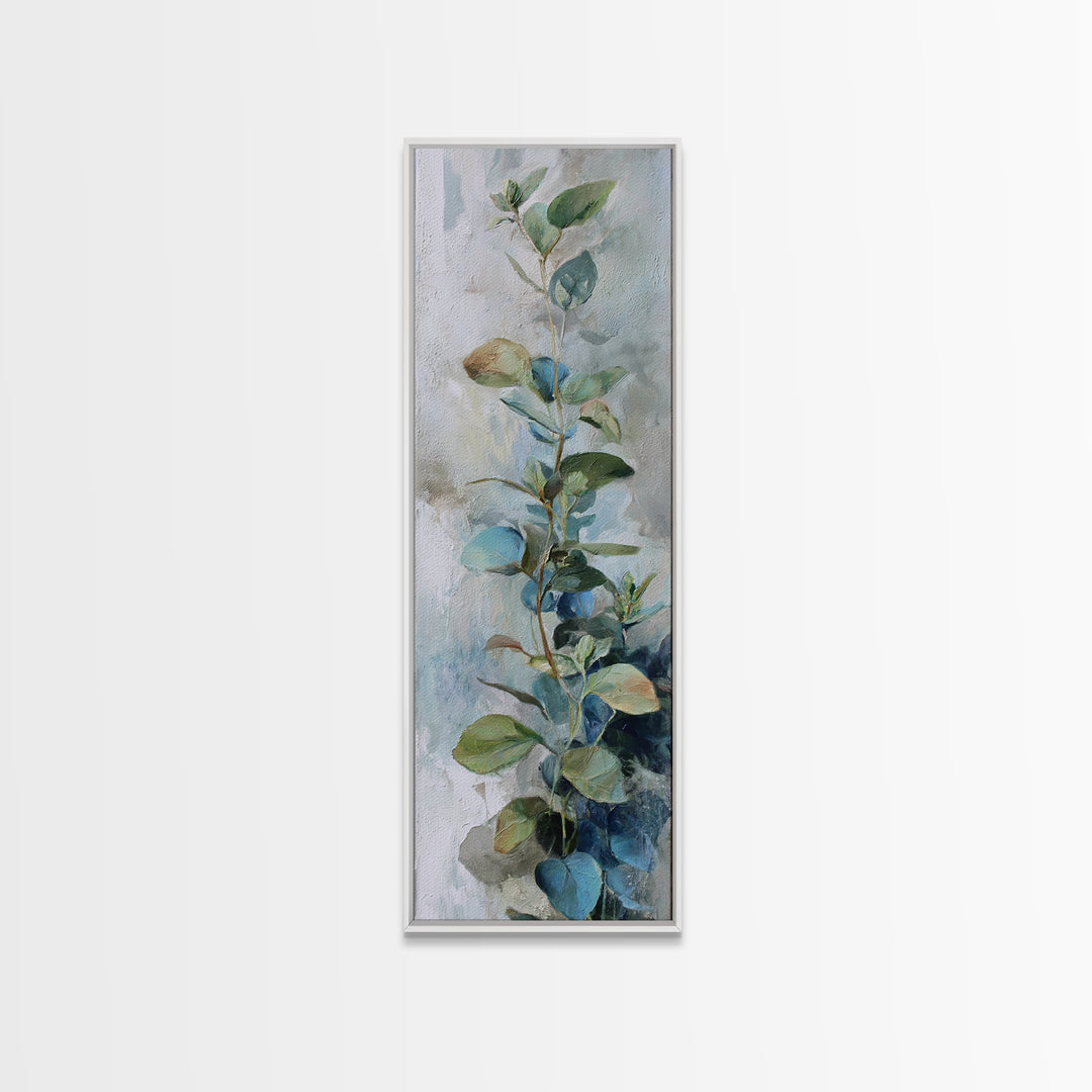 Sunlit Window Plant Shadow on Plaster Framed Canvas Print, Bathroom Art, Modern Wall Art, Bathroom Decor, Oil Painting, Spa, BAT-1x3-30