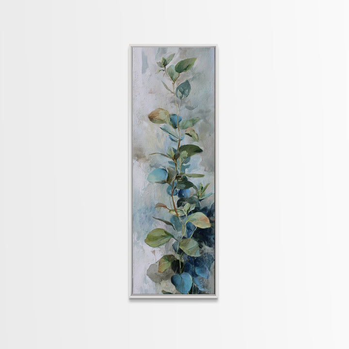 Sunlit Window Plant Shadow on Plaster Framed Canvas Print, Bathroom Art, Modern Wall Art, Bathroom Decor, Oil Painting, Spa, BAT-1x3-30