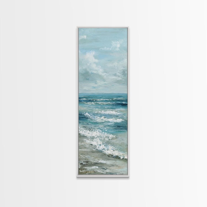 Calming Blue Ocean Wave Study Canvas Print, Bathroom Art, Halloween Art, Bathroom Decor, Oil Painting, Spa, Textured Painting, BAT-1x3-37