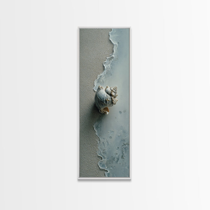 Minimal Seashell Still Life on Pale Sand Canvas Print, Bathroom Art, Textured Painting, Bathroom Decor, Fine Art, Spa, BAT-1x3-39