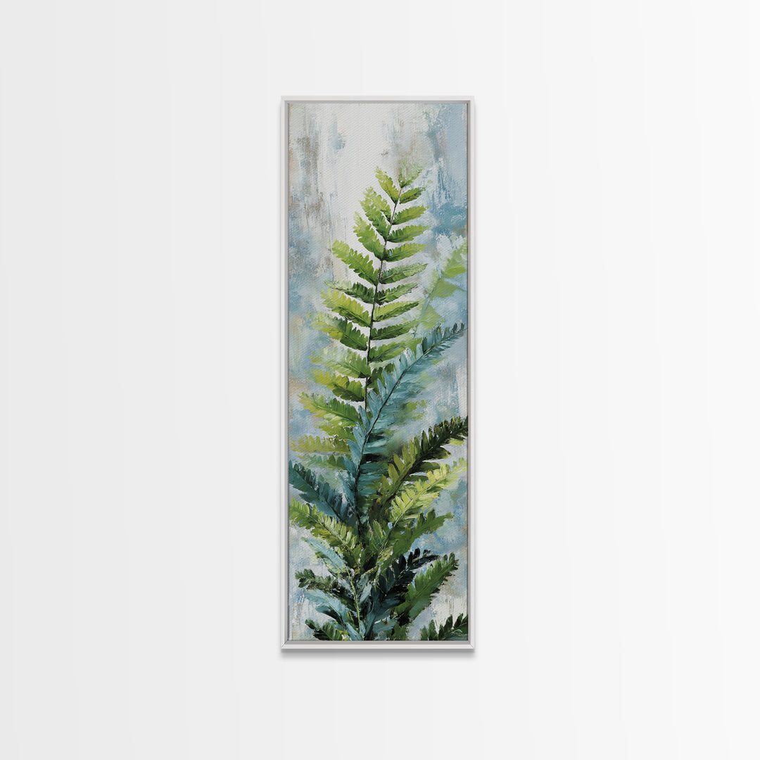 Green Fern Frond Closeup Framed Canvas Print, Bathroom Art, Modern Art, Bathroom Decor, Fine Art, Spa, Statement Artwork, BAT-1x3-46