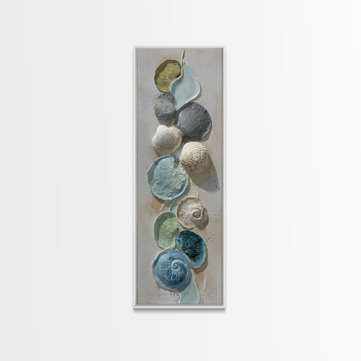 Coral and Shell Arrangement Framed Canvas Print, Bathroom Art, Minimalist Decor, Bathroom Decor, Fine Art, Spa, Wall Hanging, BAT-1x3-47