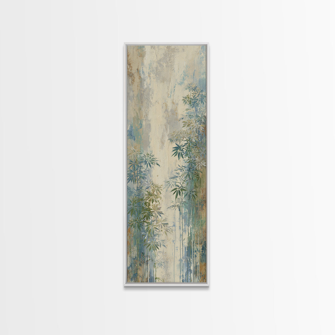 Sunlit Window Plant Shadow on Plaster Framed Canvas Print, Bathroom Art, Modern Wall Art, Bathroom Decor, Oil Painting, Spa, BAT-1x3-54