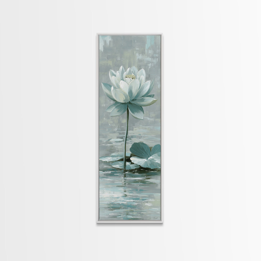 Lotus Flower Floating on Calm Water Canvas Print, Bathroom Art, Contemporary Art, Bathroom Decor, Spa, Framed Wall Art, BAT-1x3-56