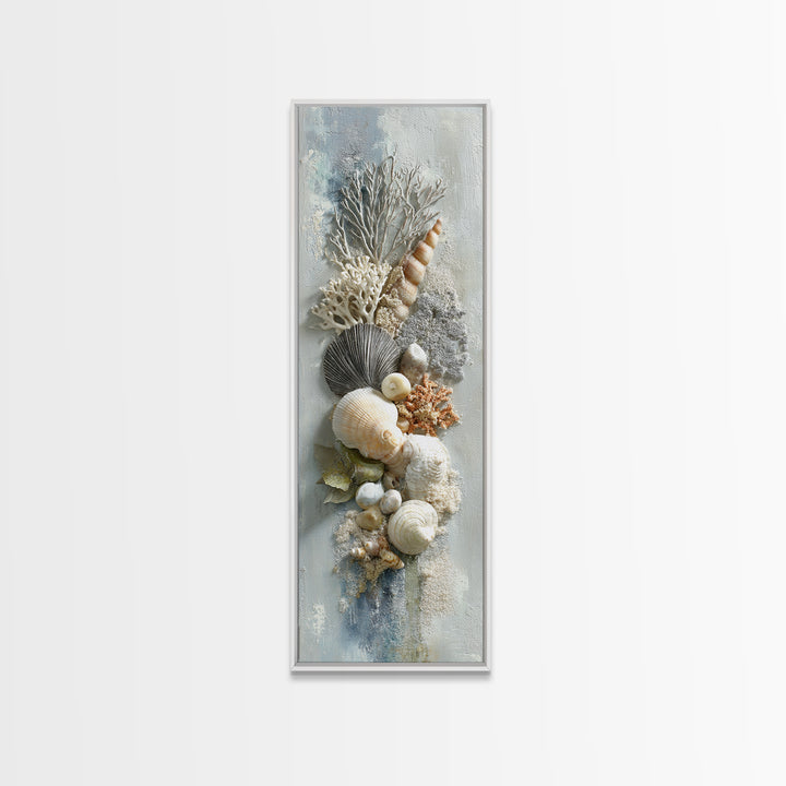 Coral and Shell Arrangement Framed Canvas Print, Bathroom Art, Bathroom Decor, Fine Art, Spa, Bathroom Accessories, Modern Art, BAT-1x3-71