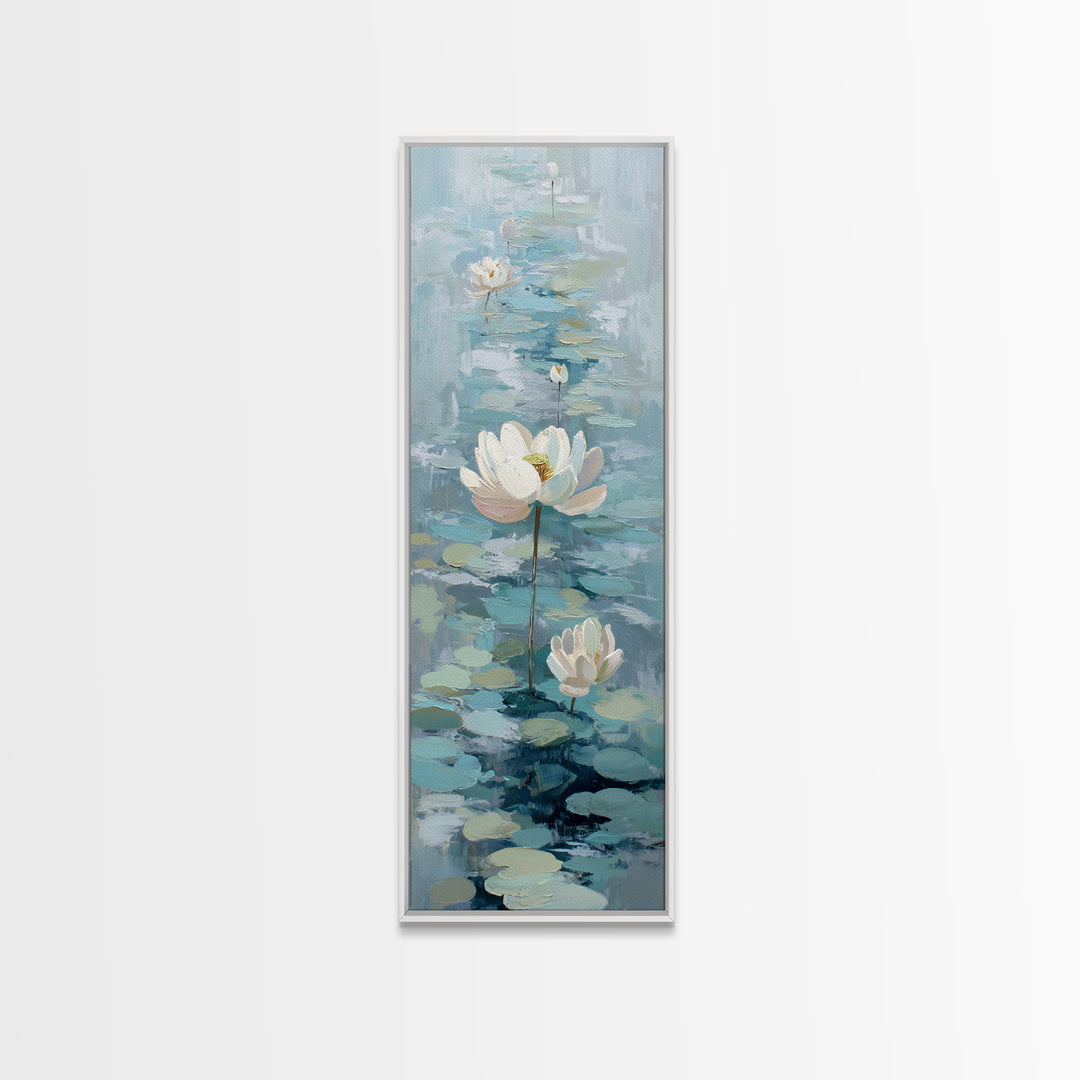 Lotus Flower Floating on Calm Water Framed Canvas Print, Bathroom Art, Funny Bathroom Art, Bathroom Decor, Watercolor Art, Spa, BAT-1x3-8