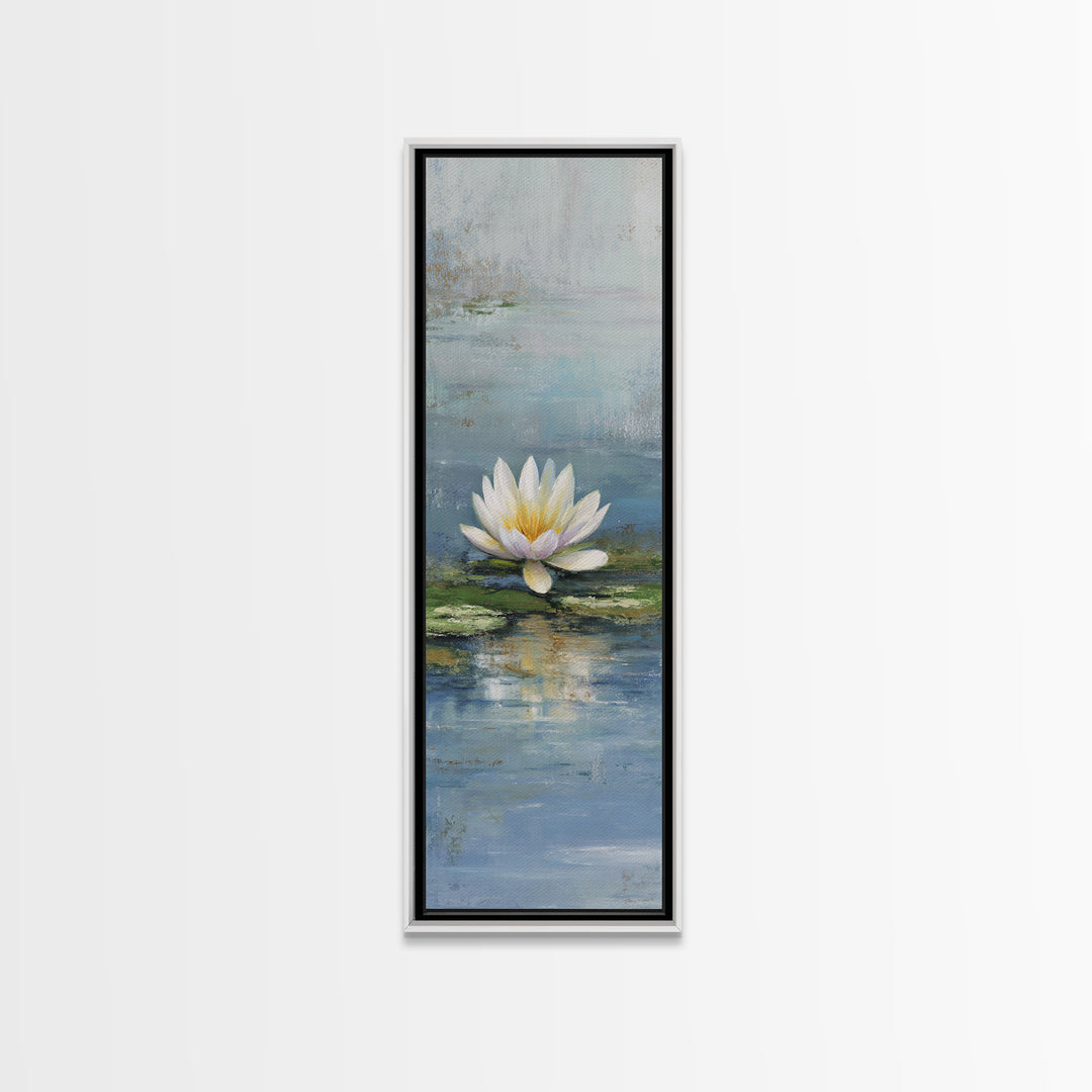 Lotus Flower Floating on Calm Water Framed Canvas Print, Bathroom Art, Printable Wall Art, Bathroom Decor, Oil Painting, Spa, BAT-1x3-80