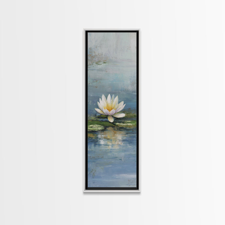 Lotus Flower Floating on Calm Water Framed Canvas Print, Bathroom Art, Printable Wall Art, Bathroom Decor, Oil Painting, Spa, BAT-1x3-80