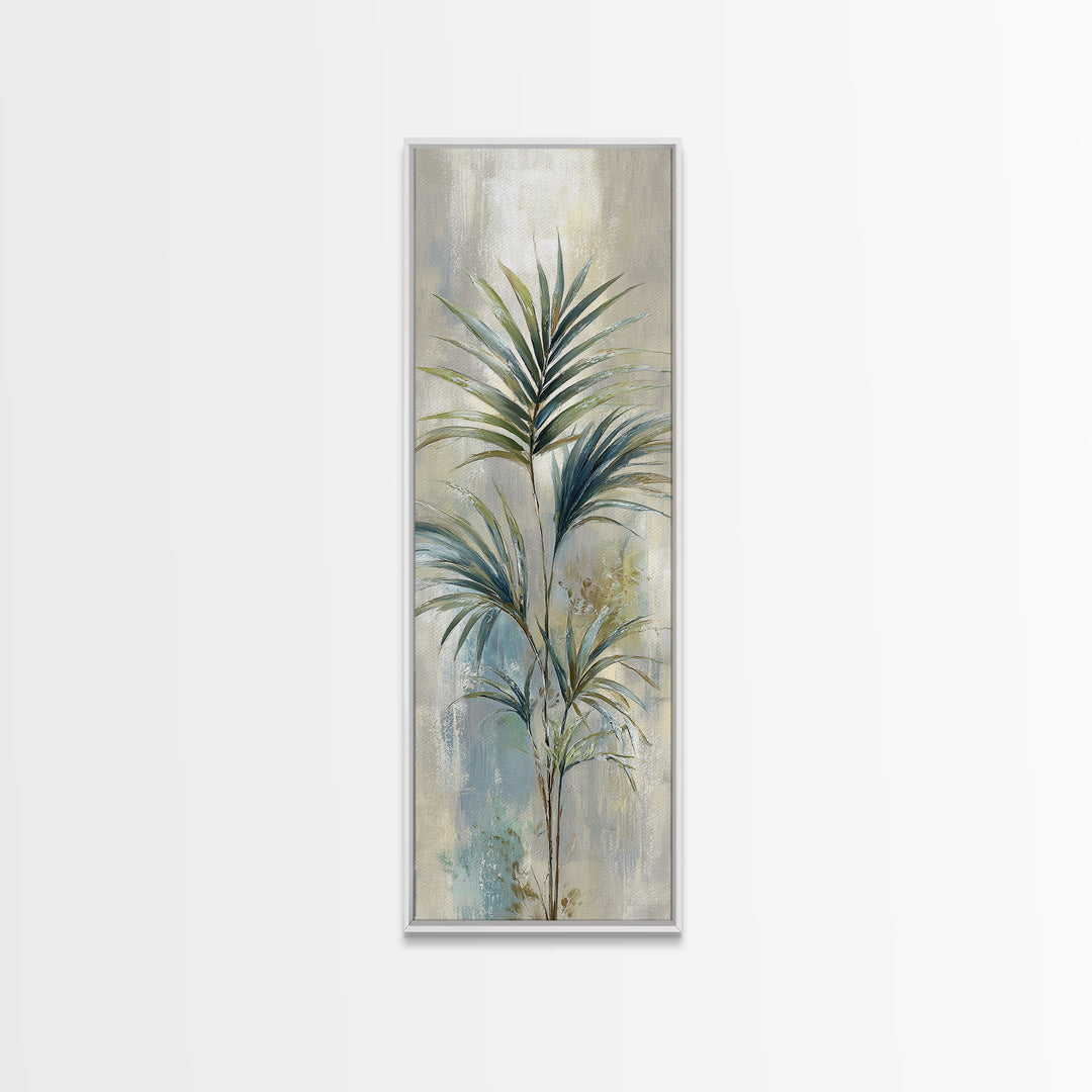 Simple Palm Frond on Off White Linen Framed Canvas Print, Bathroom Art, Bathroom Decor, Abstract Art, Spa, Modern Wall Art, BAT-1x3-83