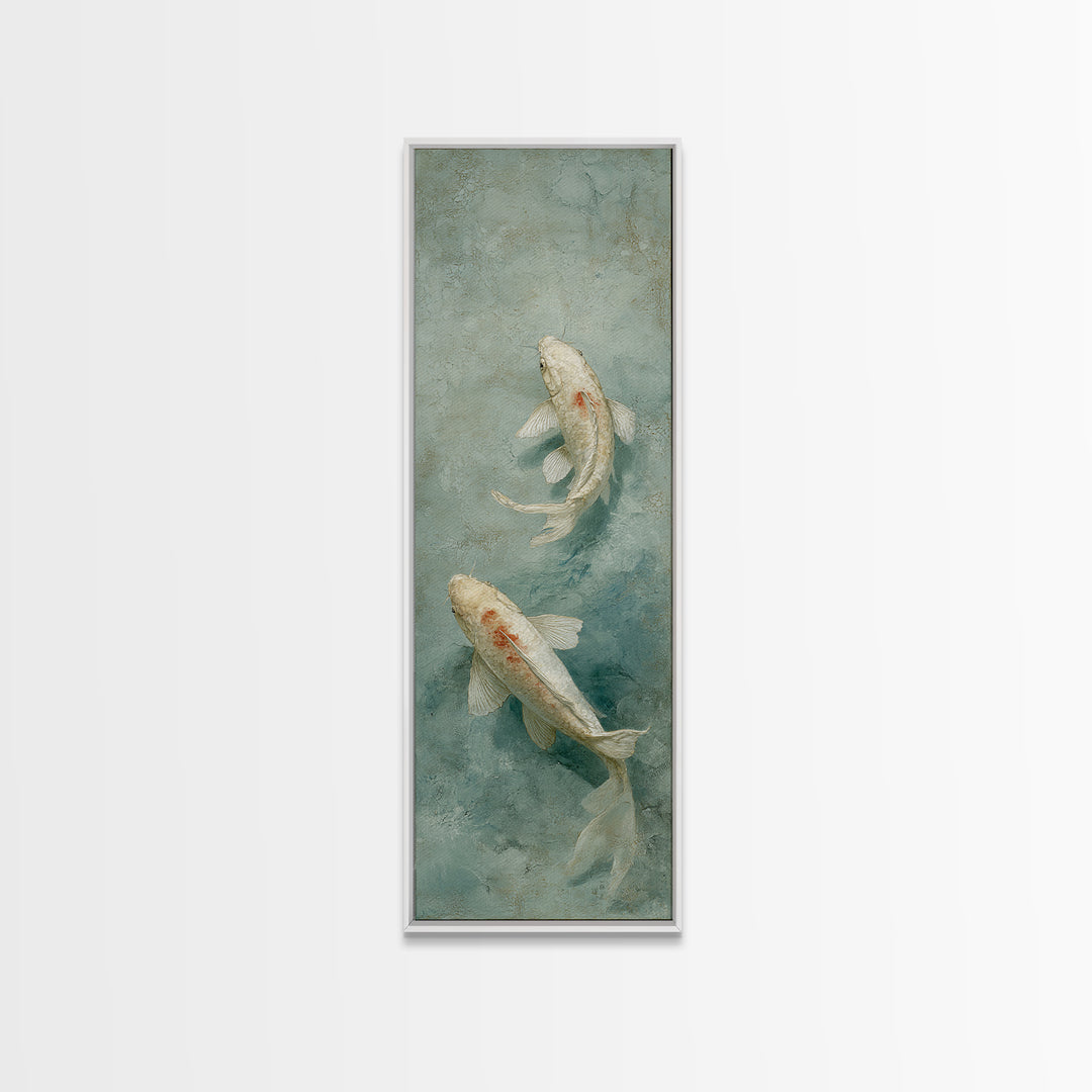 Minimal Koi Fish Swimming Through Clear Water Framed Canvas Print, Bathroom Art, Custom Pet Portrait, Bathroom Decor, Spa, BAT-1x3-92