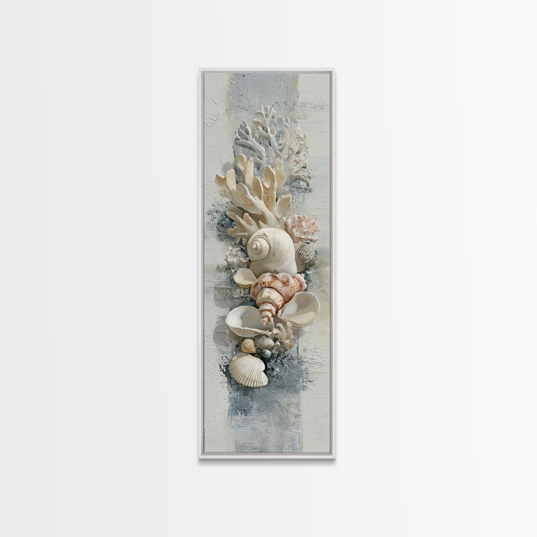 Coral and Shell Arrangement Canvas Print, Bathroom Art, Dopamine Decor, Bathroom Decor, Fine Art, Spa, Halloween Art, BAT-1x3-95