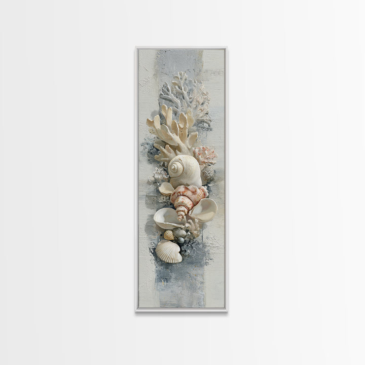 Coral and Shell Arrangement Canvas Print, Bathroom Art, Dopamine Decor, Bathroom Decor, Fine Art, Spa, Halloween Art, BAT-1x3-95