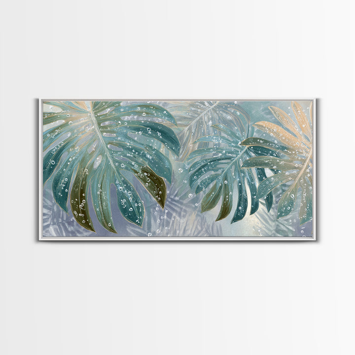 Tropical Leaf Silhouette Framed Canvas Print, Bathroom Art, Fine Art Print, Bathroom Decor, Watercolor Art, Spa, Poster, BAT-2x1-10