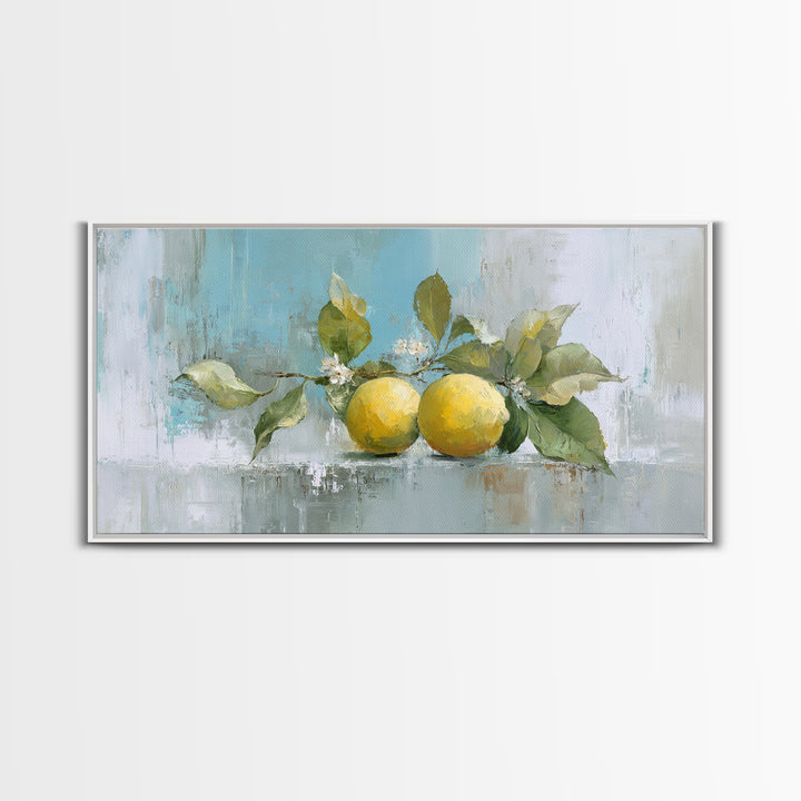 Lemon and Botanical Still Life Canvas Print, Bathroom Art, Neutral Decor, Bathroom Decor, Fine Art, Spa, Wall Art, Home Decor, BAT-2x1-2
